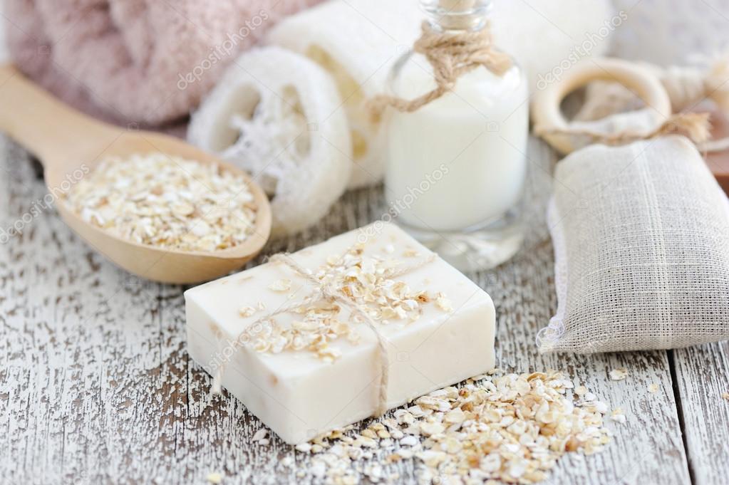 Handmade soap with oatmeal and milk