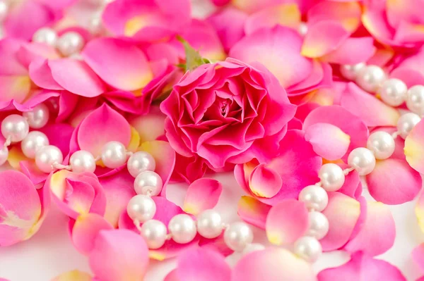 Rosa rosor och pärlor — Stockfoto
