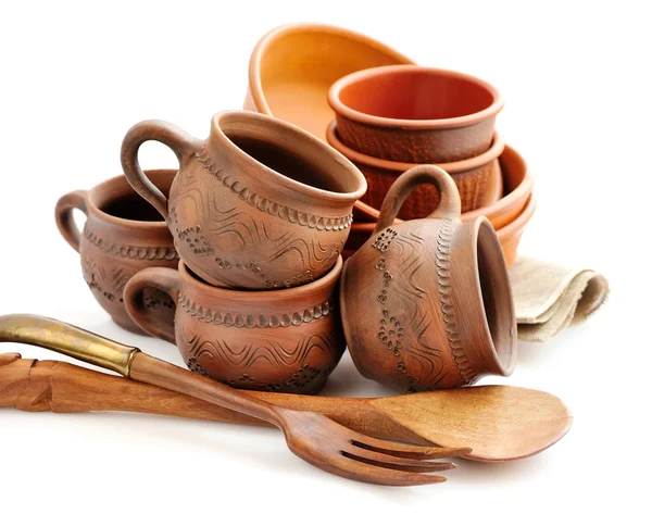 Ceramic tableware on white background — Stock Photo, Image