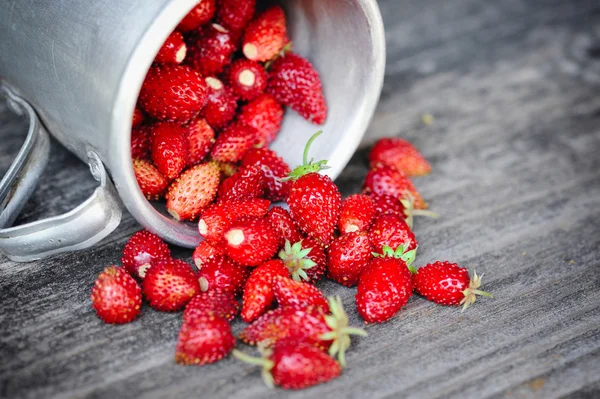 Fresas silvestres frescas en una vieja mesa de madera —  Fotos de Stock