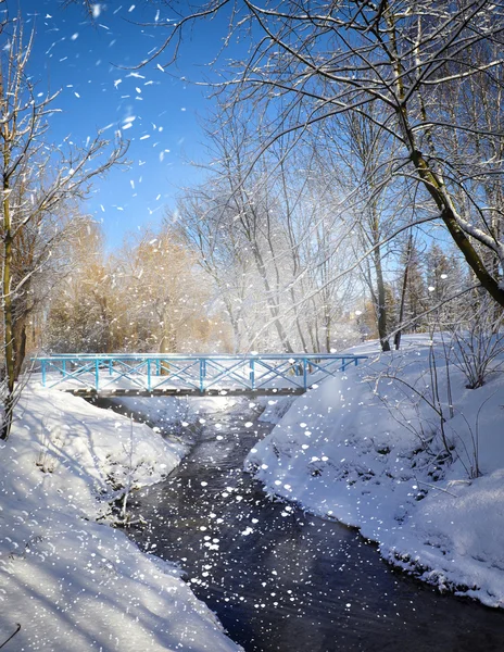 Beau paysage hivernal avec la rivière — Photo