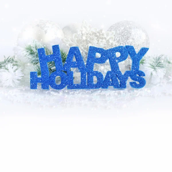 Inscription of happy holidays with christmas decorations — Stock Photo, Image