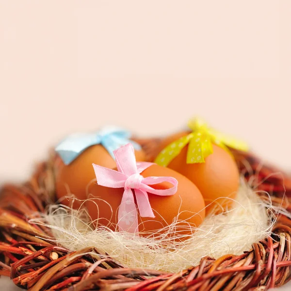 Uova di Pasqua nel nido con spazio per il testo — Foto Stock