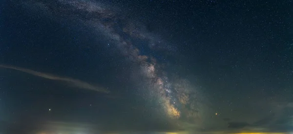 Panoráma Nézet Univerzum Tér Lövés Tejes Galaxis Csillagokkal Egy Éjszakai — Stock Fotó