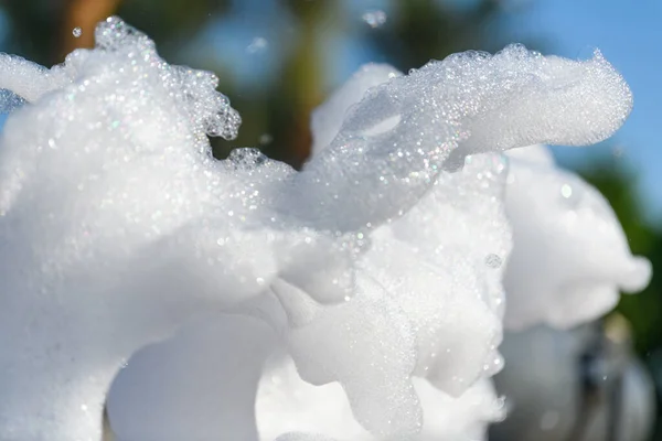 Fun Foam Party Beach Close Foam Blue Sky Background Palm — Stock Photo, Image