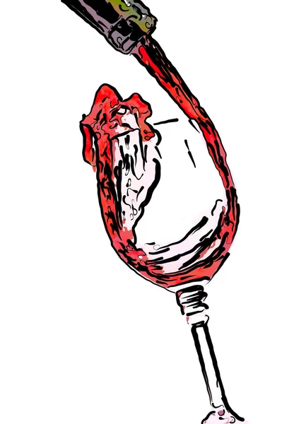 Vin rouge dessiné versant dans le verre à vin — Photo