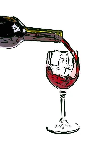 Drawn red wine pouring into wine glass — Stock Photo, Image