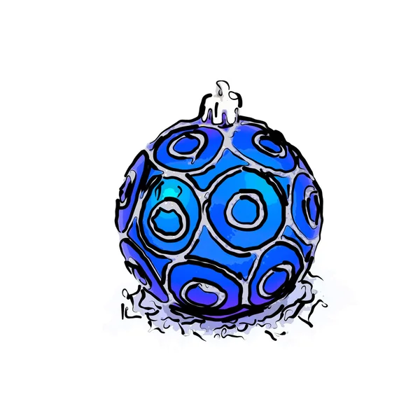 Boule de Noël bleue dessinée isolée sur blanc — Photo