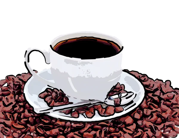 Taza de café dibujado y grano — Foto de Stock