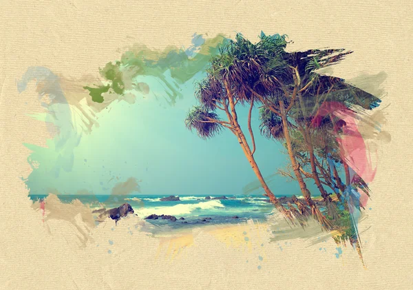 Beach on textured paper. Brush effect — Stock Photo, Image