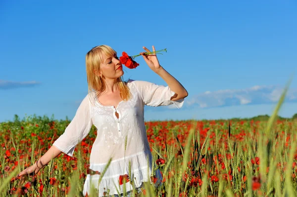 Junges schönes Mädchen im Mohn — Stockfoto