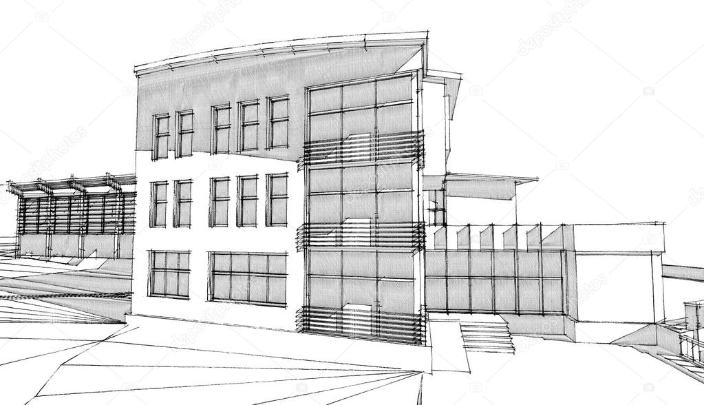 Pencil sketch of a building