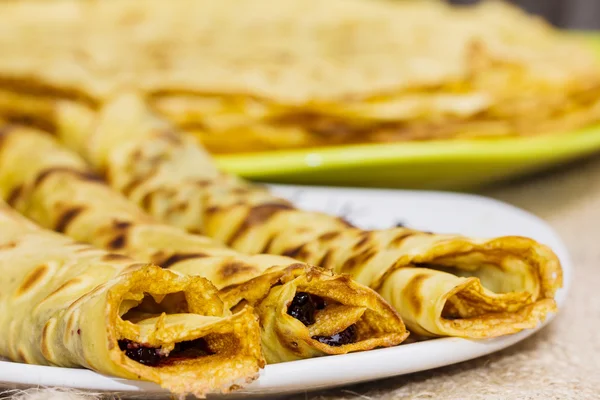 Fresh pancakes on plate — Stock Photo, Image