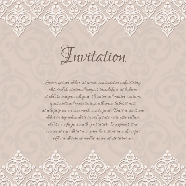 Invitación barroca damasco en blanco — Archivo Imágenes Vectoriales