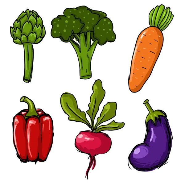 Λαχανικά ζωγραφισμένα στο χέρι — Διανυσματικό Αρχείο