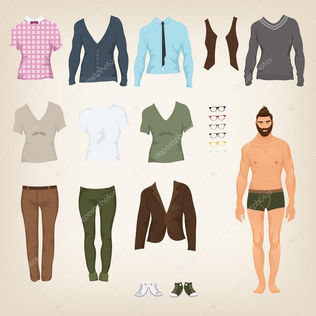 Male hipster dress up paper doll