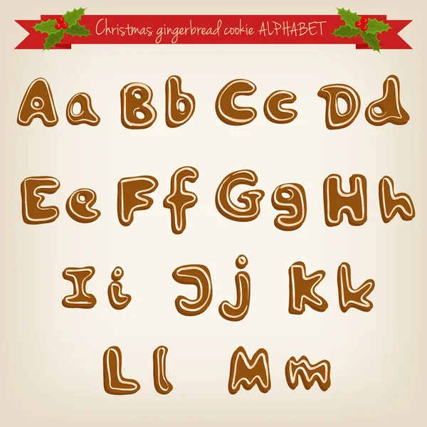 Рождественский пряничный алфавит печенья — стоковый вектор
