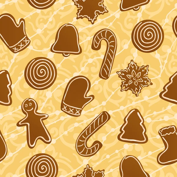 Kerstmis peperkoek cookies patroon — Stockvector