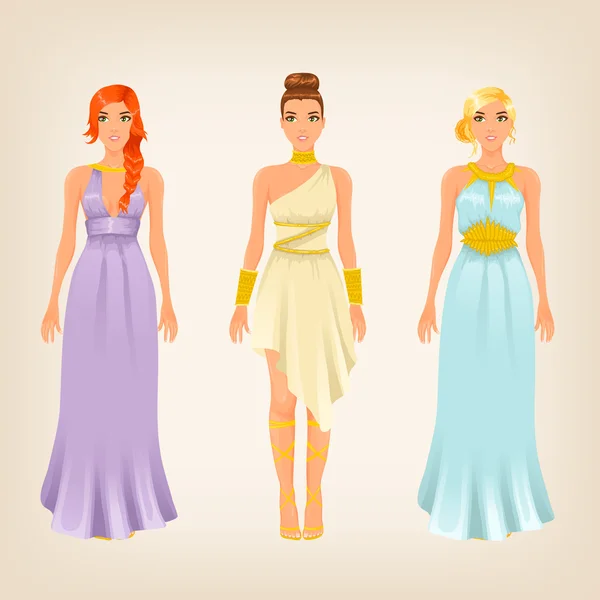 Mujeres en vestidos de estilo griego — Vector de stock