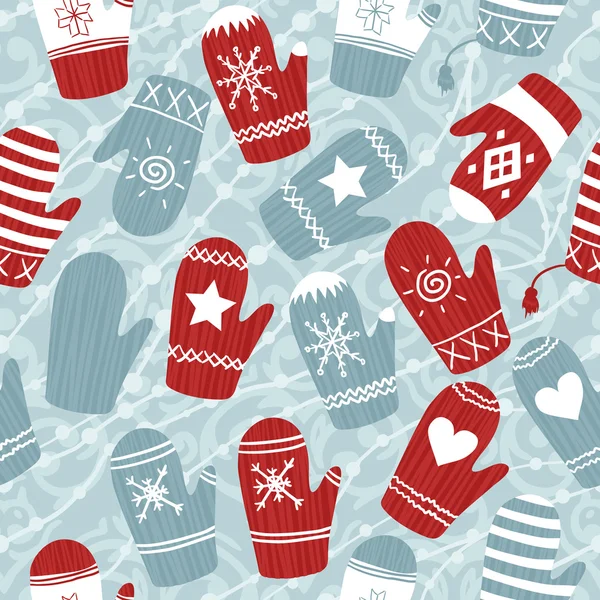 Christmas pattern with mittens — Stock Vector