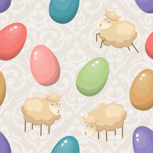 Background with Easter Eggs and lambs — Stock Vector