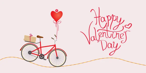 Rosa Kort För Alla Hjärtans Dag Cykel Med Ett Bundet — Stock vektor