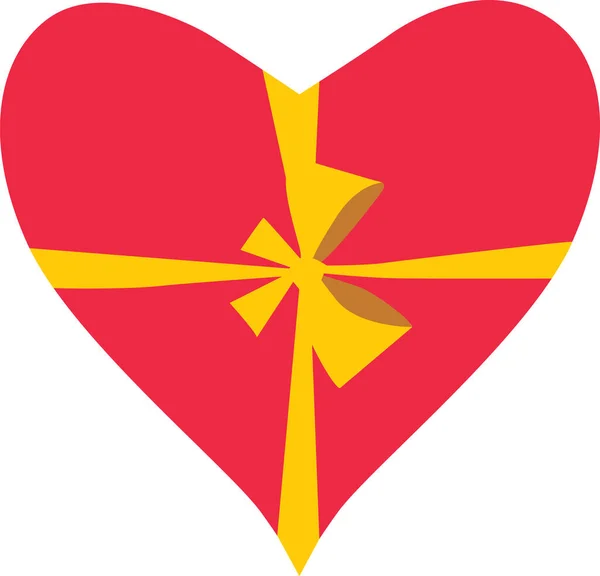 Coeur Rouge Avec Ruban Jaune Coeur Comme Présent — Image vectorielle