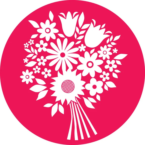 Bouquet of flowers in pink circle. Silhouette of white flowers on a pink background