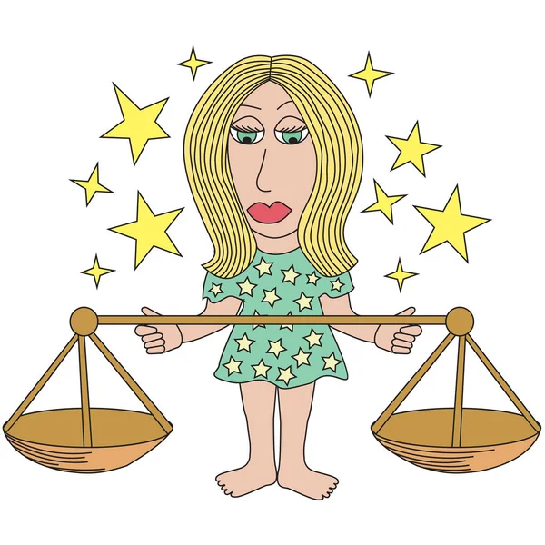 Beyaz arka planda çizgi roman tarzında terazi burcu işareti. Vektör illüstrasyonu