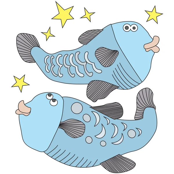 Znak Zodiaku Ryby Narysowane Stylu Komicznym Białym Tle Ilustracja Wektora — Wektor stockowy