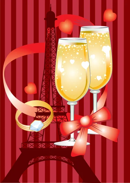 Carte Saint Valentin avec Tour Eiffel et anneau — Image vectorielle