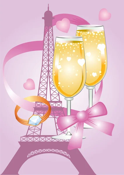 Tarjeta de San Valentín Rosa con Torre Eiffel — Vector de stock