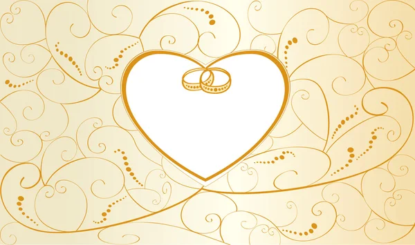 Carte de mariage avec anneaux et coeur — Image vectorielle