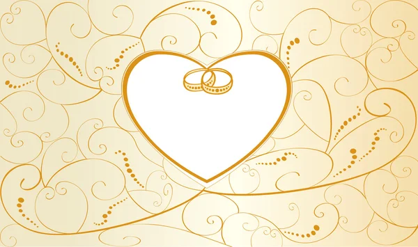 Wedding card with rings and heart — Stock Vector