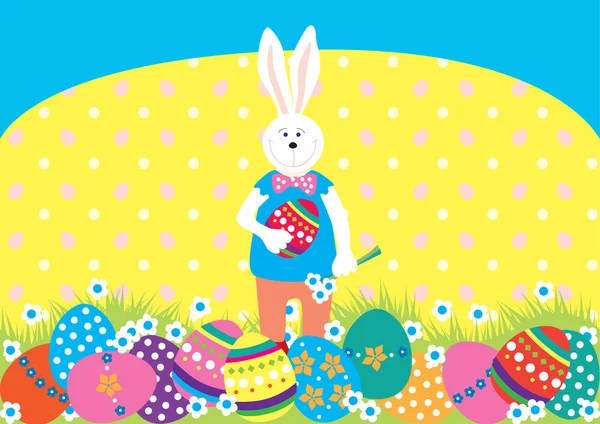 Cartão de Páscoa com coelho e ovos —  Vetores de Stock