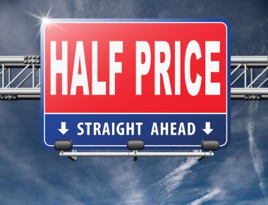 yarı fiyatına Satılık işareti