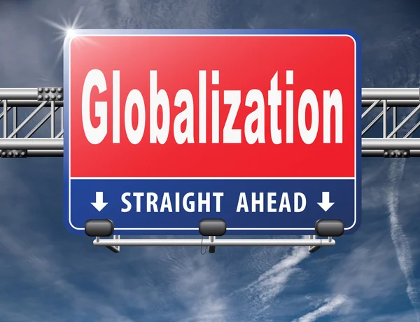 Küreselleşme, yol işareti billboard. — Stok fotoğraf