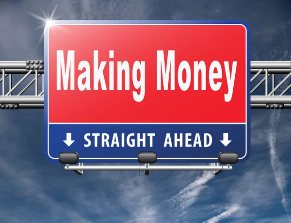 Vydělat peníze, silniční znamení billboard. — Stock fotografie