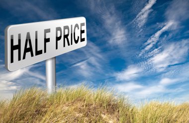 yarı fiyatına Satılık işareti