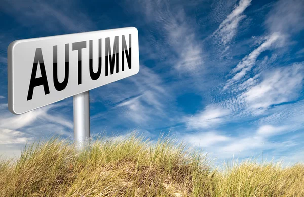 Autumn, road sign billboard. — Stock Photo, Image