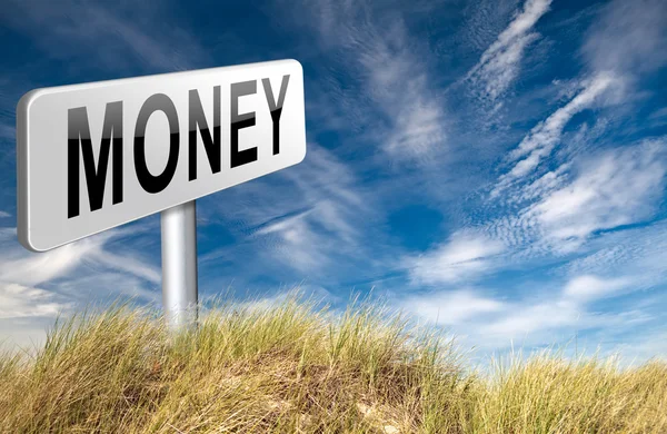 Money, road sign billboard. — Stock Photo, Image