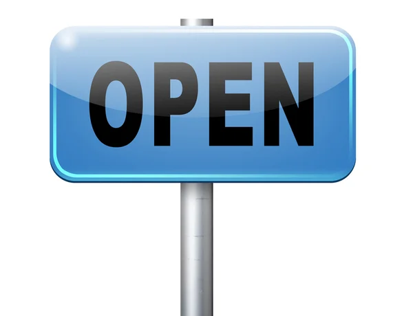 Open sign indicating shop opening hours — Stock Photo, Image