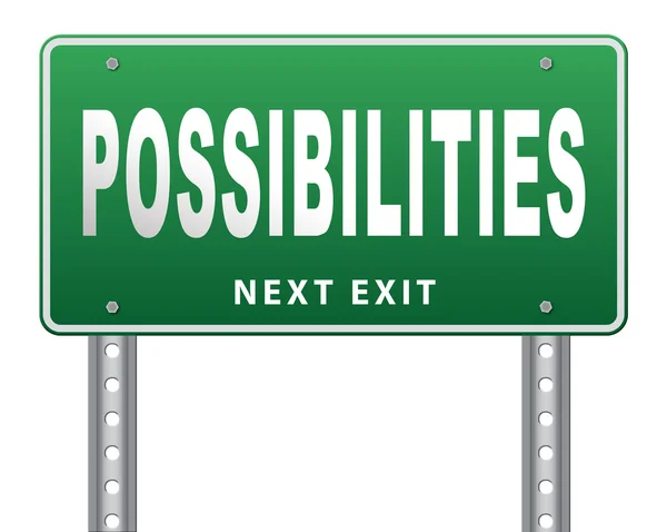 Possibilities and opportunities road sign billboard — Stock Photo, Image