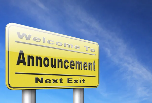 Announcement yellow sign — Stock Photo, Image