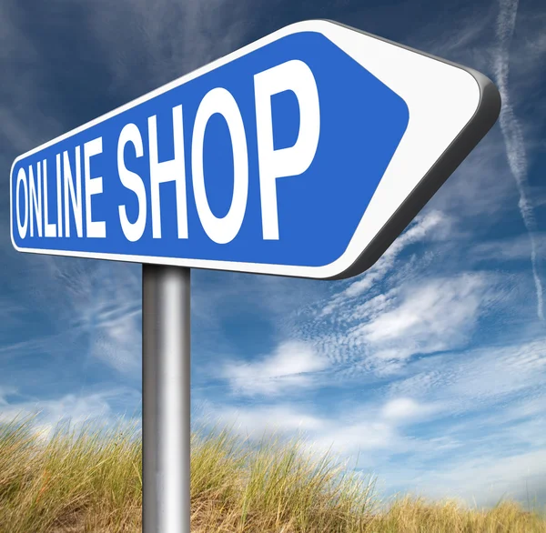 Online shop skylt — Stockfoto