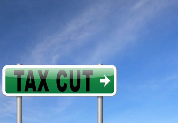 Tax cut, lower or reduce taxes and paying less, road sign billboard. — Stock Photo, Image