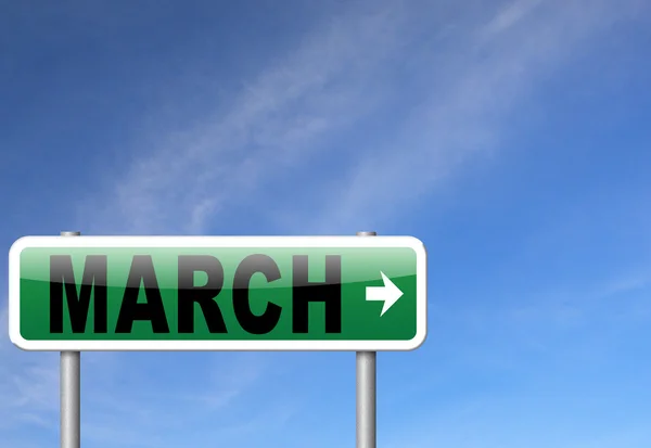 March to next month road sign billboard. — Stock Photo, Image