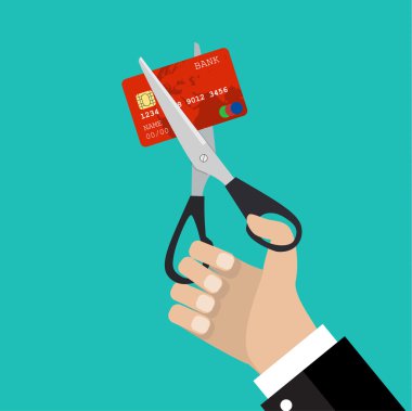 businessman hand hold scissors cutting credit card clipart