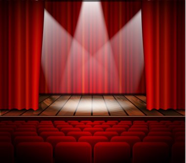 Bir kırmızı perde olan bir tiyatro sahne