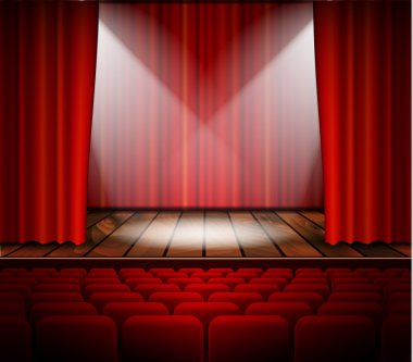 Bir kırmızı perde olan bir tiyatro sahne